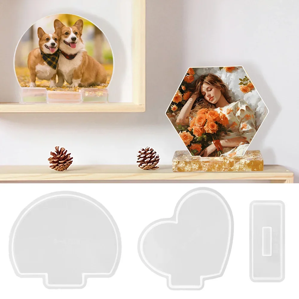 DIY Photo Frame Resin Silicone Molds Decor Photo Holder Rack Gypsum Plaster Mould Heart Hexagon Semi-round Ornament Cement Mold