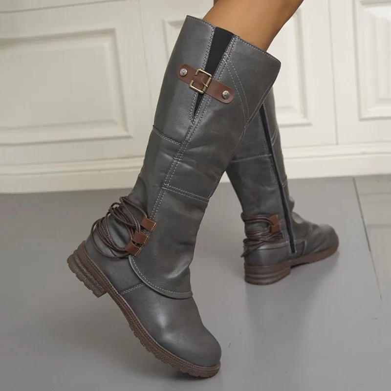 

New Hot Sale Of The Season High-Tube Knight Boots Women's Winter Large Size Long Boots 35-42 Polyurethane Material Square Heel