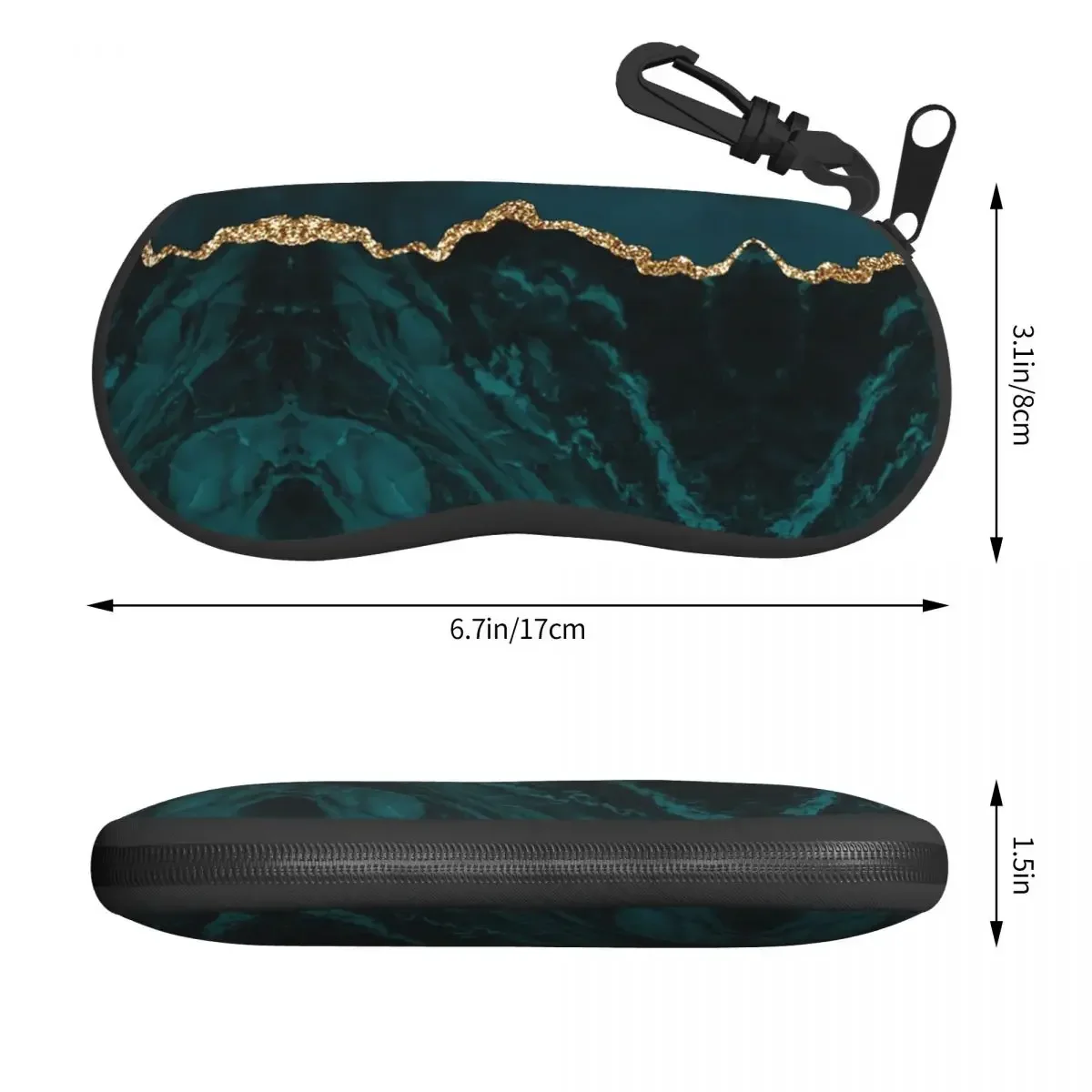 Teal And Gold Agate Texture Eyeglass Glasses Case Women Men Soft Geometric Patterns Sunglasses Protective Bag