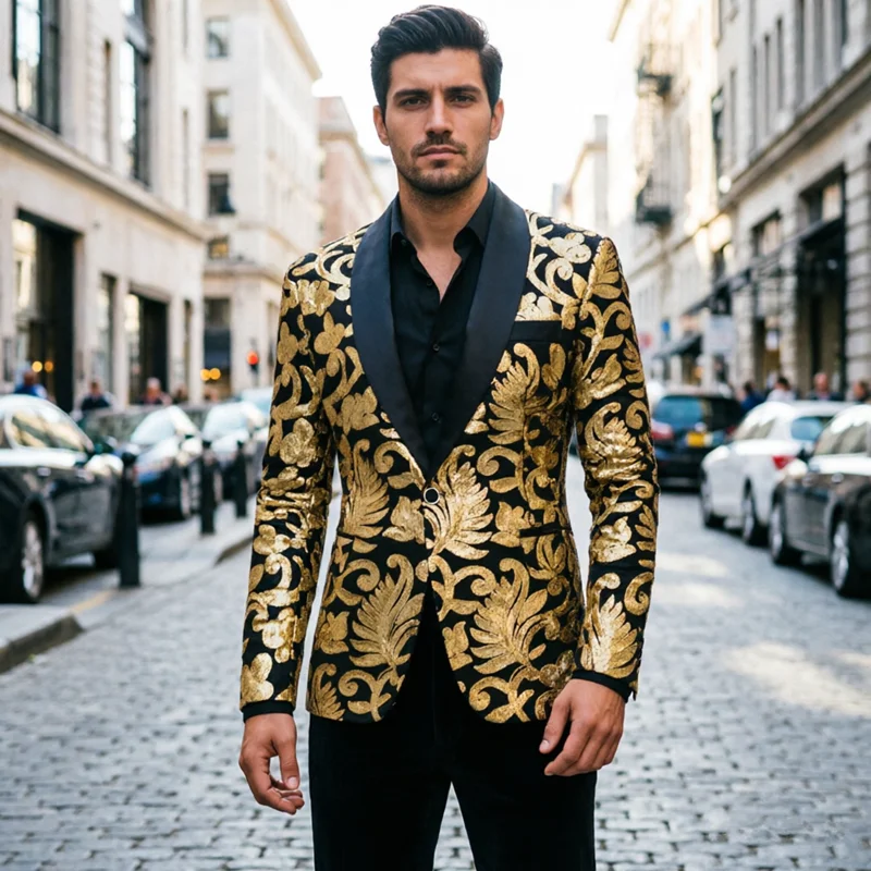 Fashion Men's Wedding Prom Party Suits High-end Velvet Dress Set Singer Host Stage Performance Luxury Sequin Blazer and Trouser