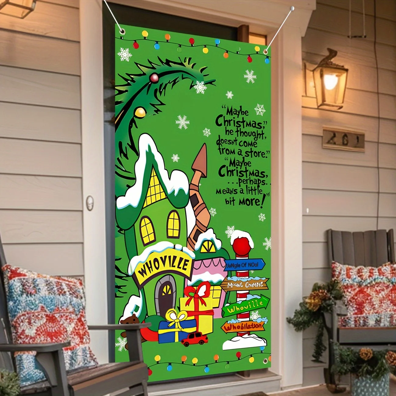 Merry Christmas Door Cover Green Whoville Xmas Winter Holiday Party Decorations Backdrop Door Hanging Banner