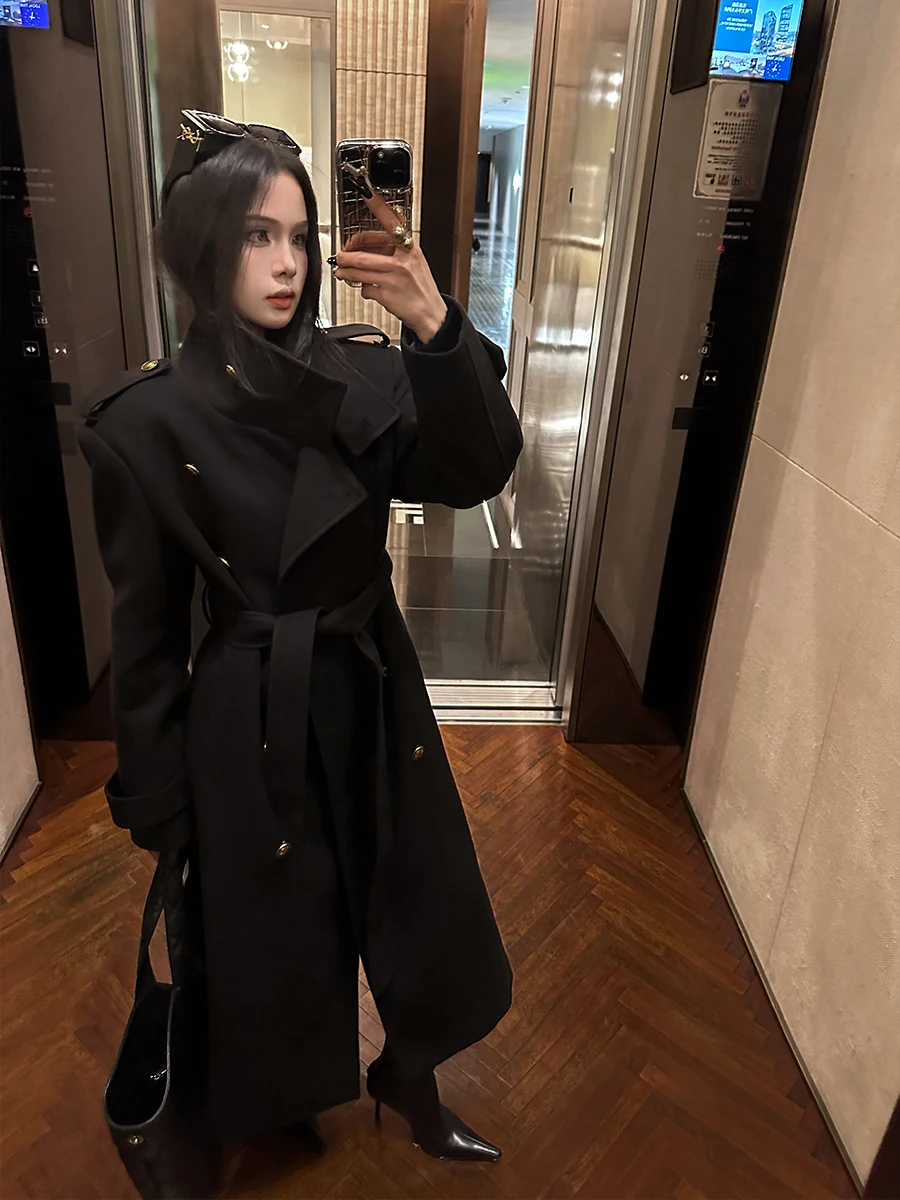 

Paris Man Tailored Woolen Coat Women's Long Lapel Overcoat Autumn Winter Thiened Korean Sle Loose Fit Double Breasted