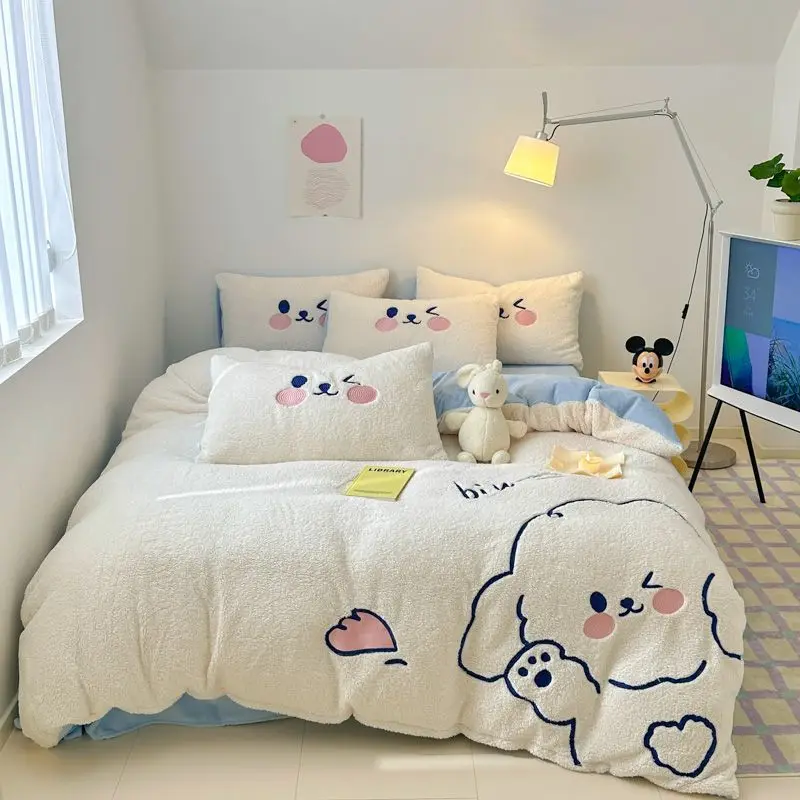 

Winter Thick Milk Plush Duvet Cover With Cute Dog Pattern Lamb Plush Cartoon Children's Duvet Cover Bed Sheets For Children Gift