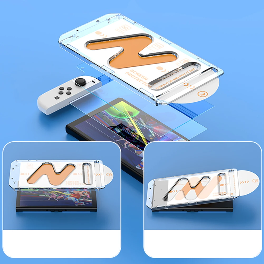 ฟิล์มป้องกันหน้าจอ1/2ชิ้นกันระเบิดฟิล์มใส HD พร้อมตัวติดฝุ่นทำความสะอาดบ้านสำหรับสวิตช์/สวิตช์เปิดปิด