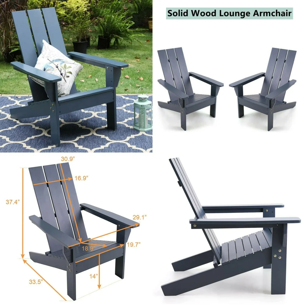 Beach ChairsWooden High Back Outdoor Lounge Chair for Patio Comfort
