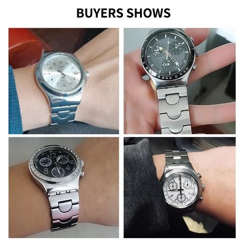 Imagen 2 del producto Correa de acero refinado sólido para hombre y mujer, cadena de reloj para Swatch YCS Yas YGS Ygs749g, Correa cóncava convexa de Tres tenedores, 17mm, 19mm