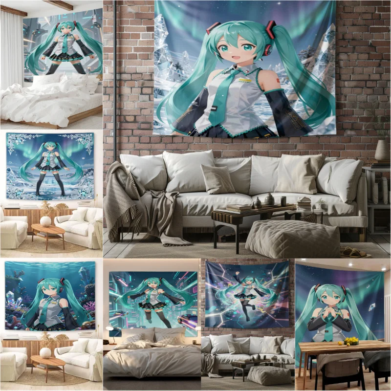 sf風初音ミクタペストリー壁掛けタペストリーウォールブランケット背景装飾hdプリントティーン向け寝室リビングルーム寮用