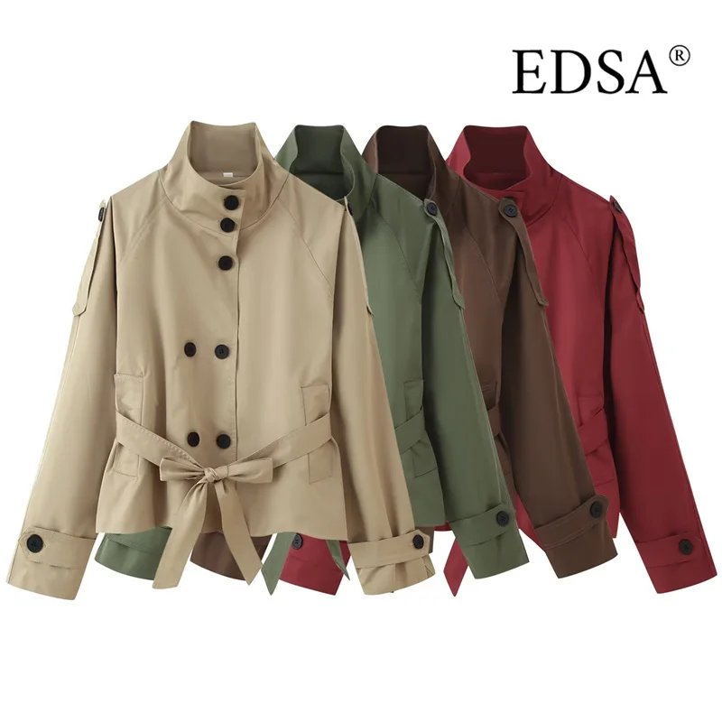 

EDSA женский плащ с поясом с длинными рукавами и высоким воротом для женщин, весенне-осеннее повседневное пальто, верхняя одежда