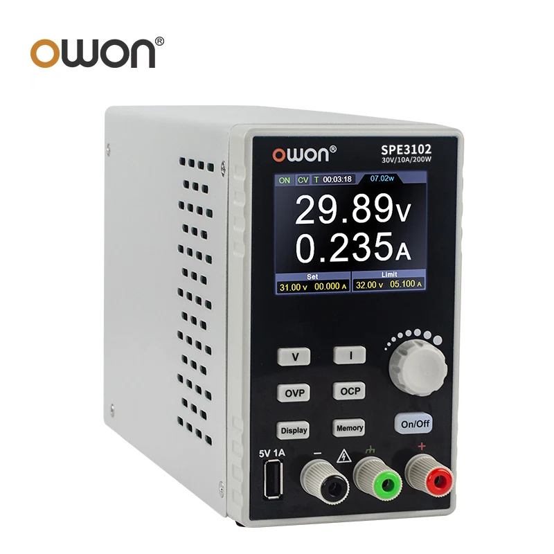 Imagem -05 - Owon Spe-fonte de Alimentação cc Programável Interruptor Regulador de Tensão Digital 200w 30v 10a 2.8 Lcd 10 ma Resolução 1ma Spe3102