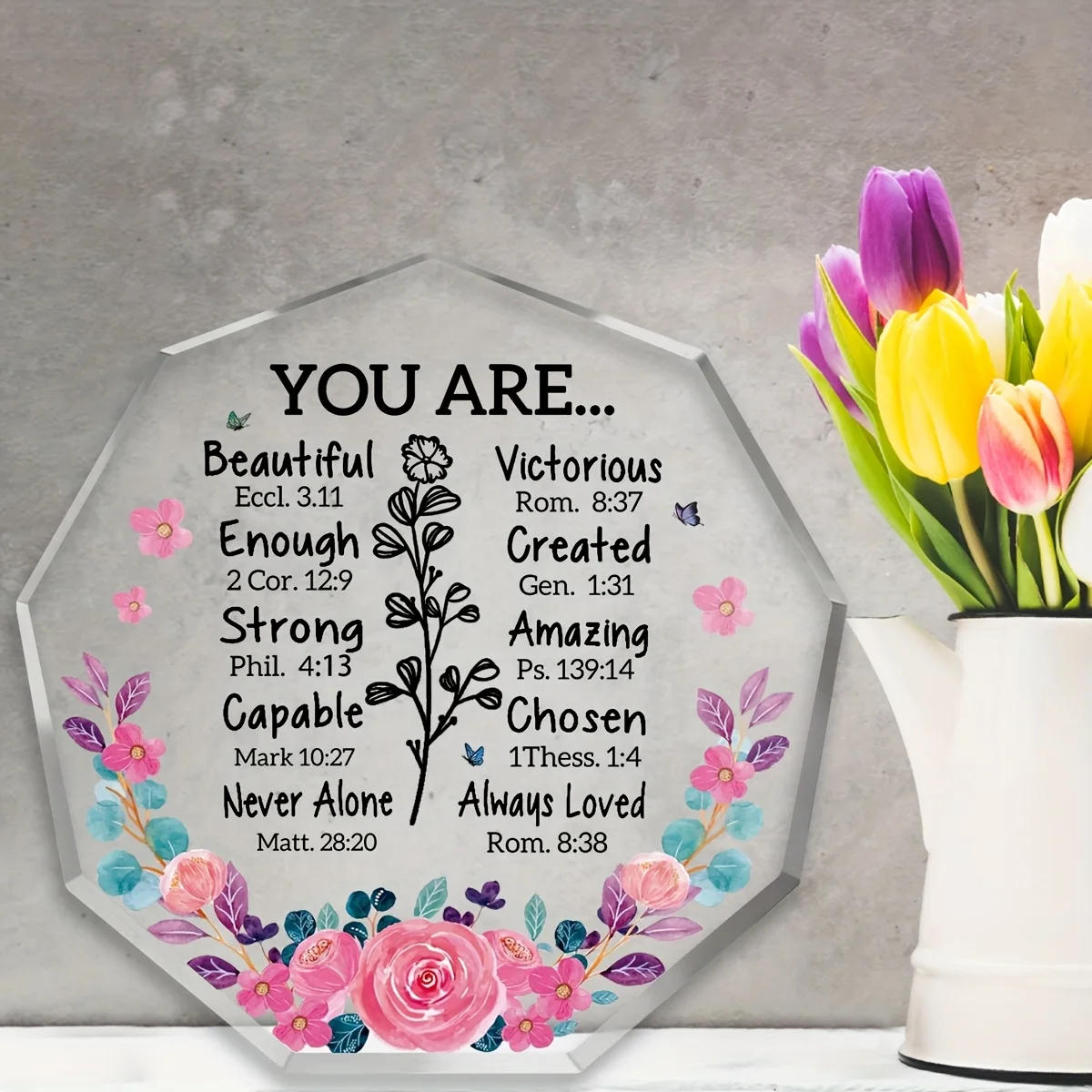 CIFBUY Acrylic Bible Verse Desktop Decor Religious Sign For Home Office Gift For Women Friends