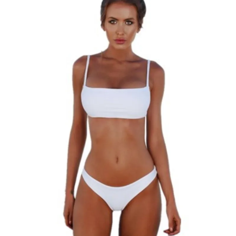 Lady New Summer Women Sexy Three-point Hanging Neck Bikini Swimsuit Solid Color Trend Sexy Bikini Swimsuit Two-piece Swimsuit