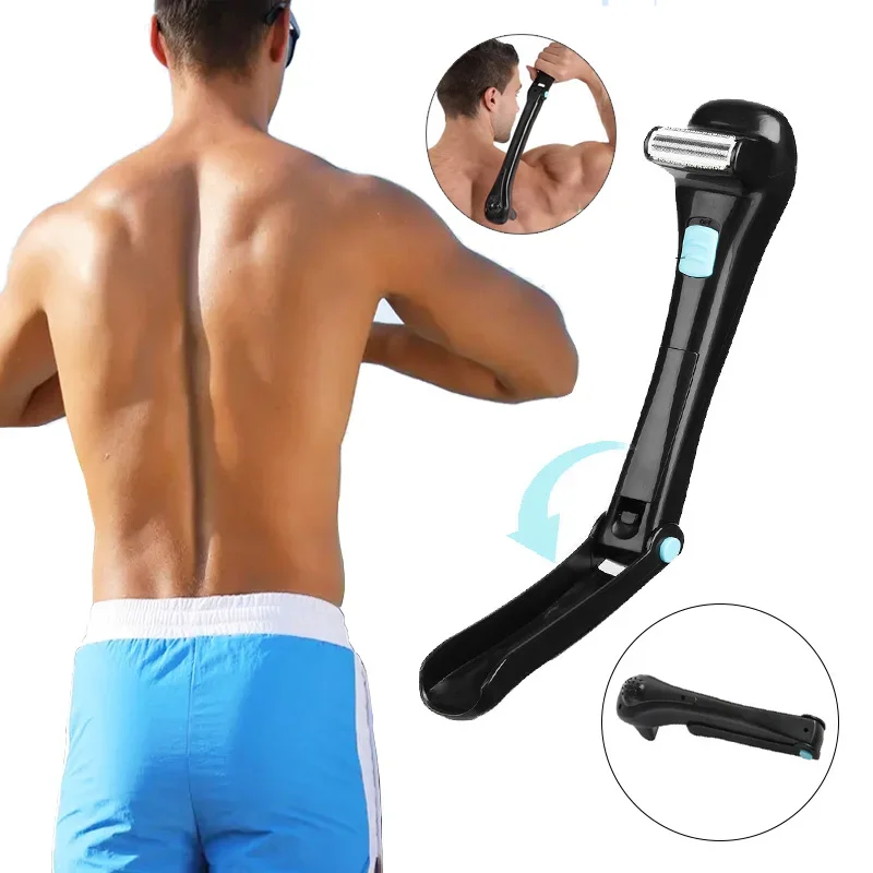 

Мужской триммер с двумя лезвиями, длинной ручкой и бритвой для тела с удалением волос - бытовой инструмент для бритья спины и тела