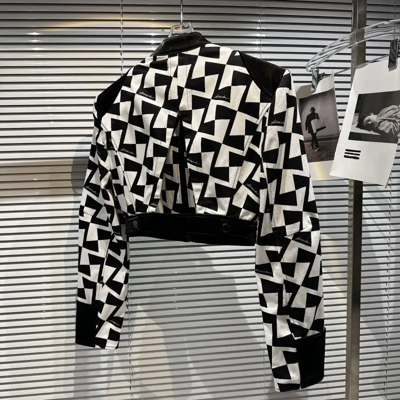 Moda Bla blanco a cuadros hombrera de cuero Jaet ort prendas de vestir exteriores cuello alto chica picante Sle viaje viento Regular Sve