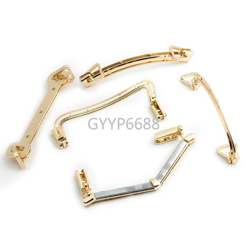 2-10PCS Light Gold Metal Bags Handles Buckles For Purses Frame Handbags Tote Shoulder Replacement DIY Bags Hardware Accessories