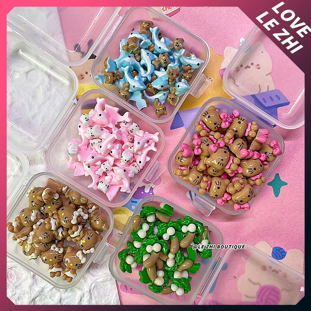 20Pcs Hello Kittys Nail Art Accessories Transparent and Portable Storage Hawaiian Holiday Black Skin Cartoon Nails Accessories