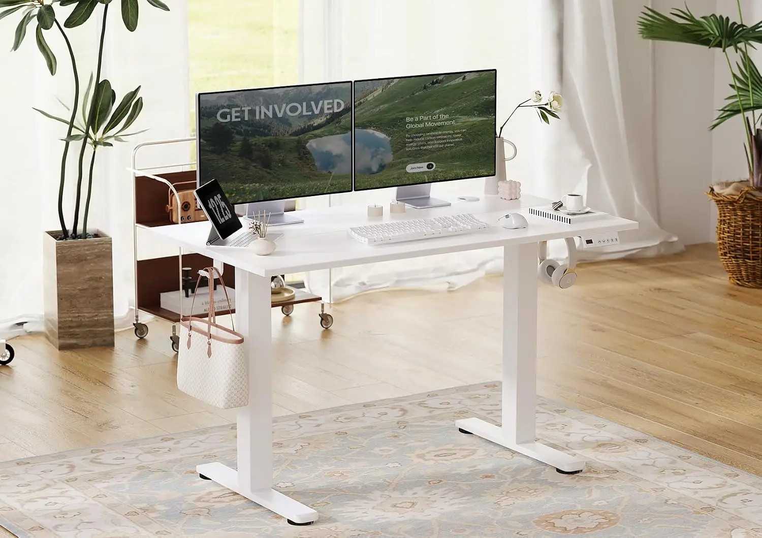 Electric Standing Desk Adjustable Height, 40 x 24 Inch Sit Stand Desk with T-Shaped Frame, 3 Memory Presets & Cable Management f