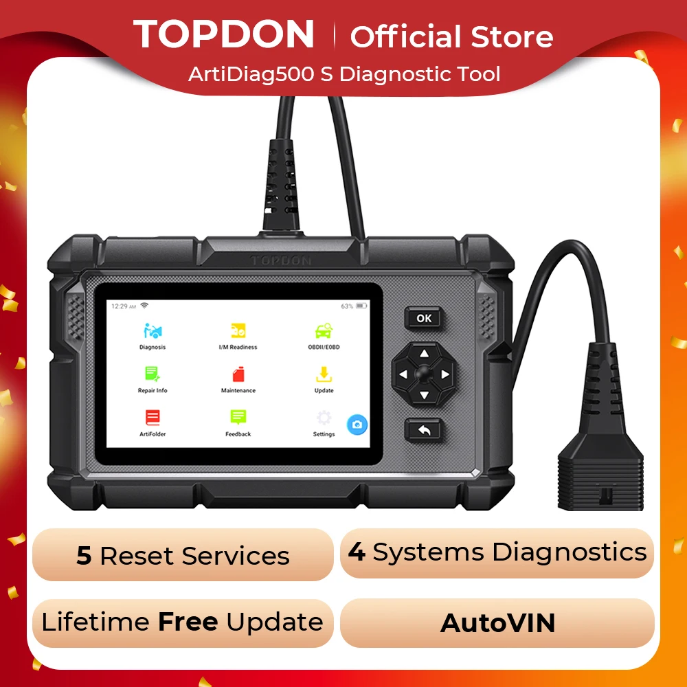 Автомобильный сканер TOPDON ArtiDiag500S OBD2, сканер кодов ENG ABS SRS, инструмент для диагностики, сброс масла, стандарт BMS, быстрая улучшение