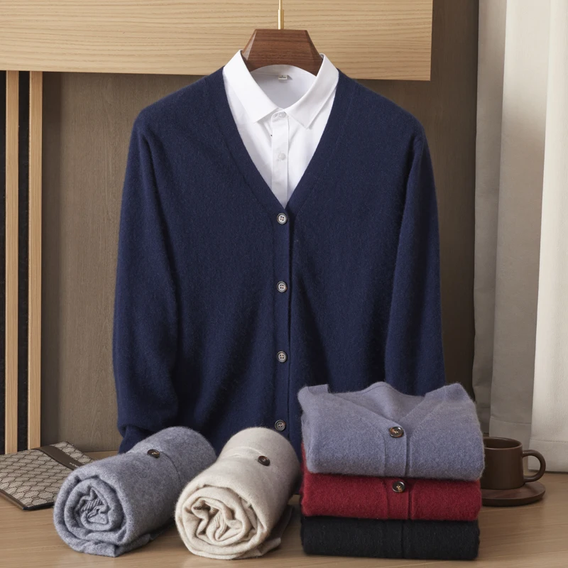 Cashmere Wool Men Cardigan Cashmere Sweater Autumn And Winter Knitted Jacket Solid Color Long-Sleeved High Quality Top N3014043