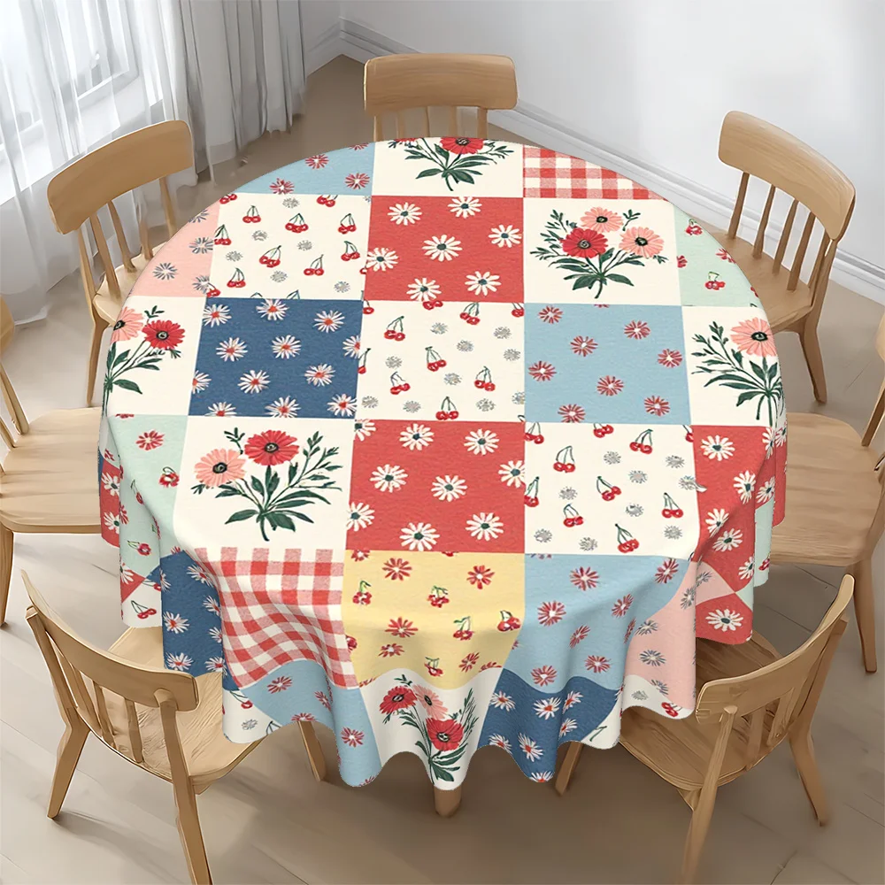 tablecloth featuring a blend of rural-style flowers and checks, perfect for birthdays, weddings, and anniversary celebrationsxzj