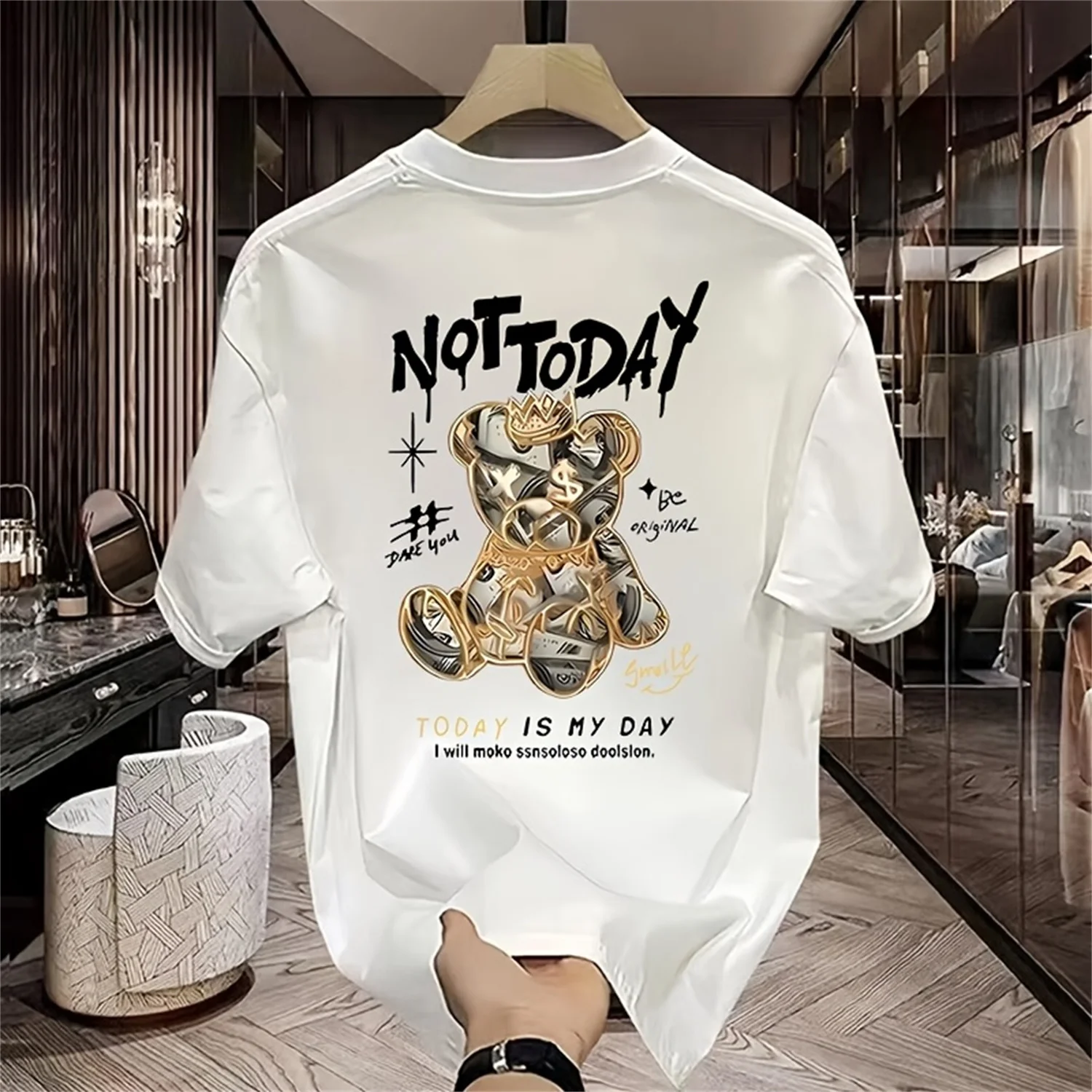 الكرتون الدب نمط تي شيرت الرجال ليس اليوم مطبوعة قصيرة الأكمام الفاخرة رجل بلايز للجنسين تي شيرت الصيف الشارع عادية الرجال تيز #1