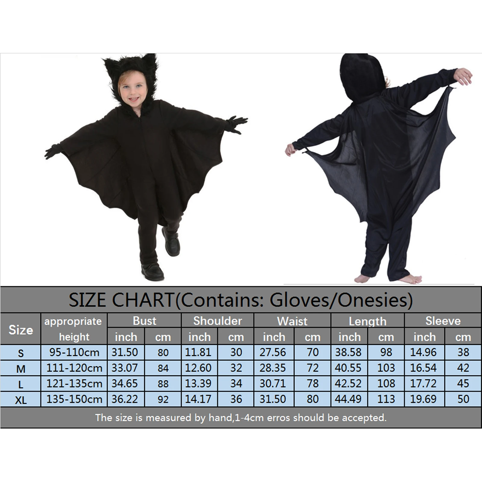 유아 소년 소녀 할로윈 롬퍼, 긴 소매 지퍼 후드 박쥐 점프수트 및 장갑, 역할 놀이 파티 코스프레 코스튬