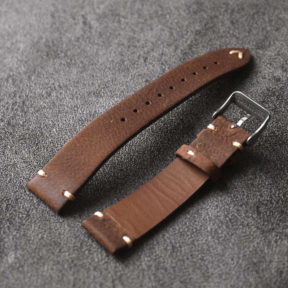 Brown Crazy Horse Leather Strap 18 20 22MM, Soft and Ultra-thin Genuine Leather, Vintage Men, Suitable for Antique Watch Bracele