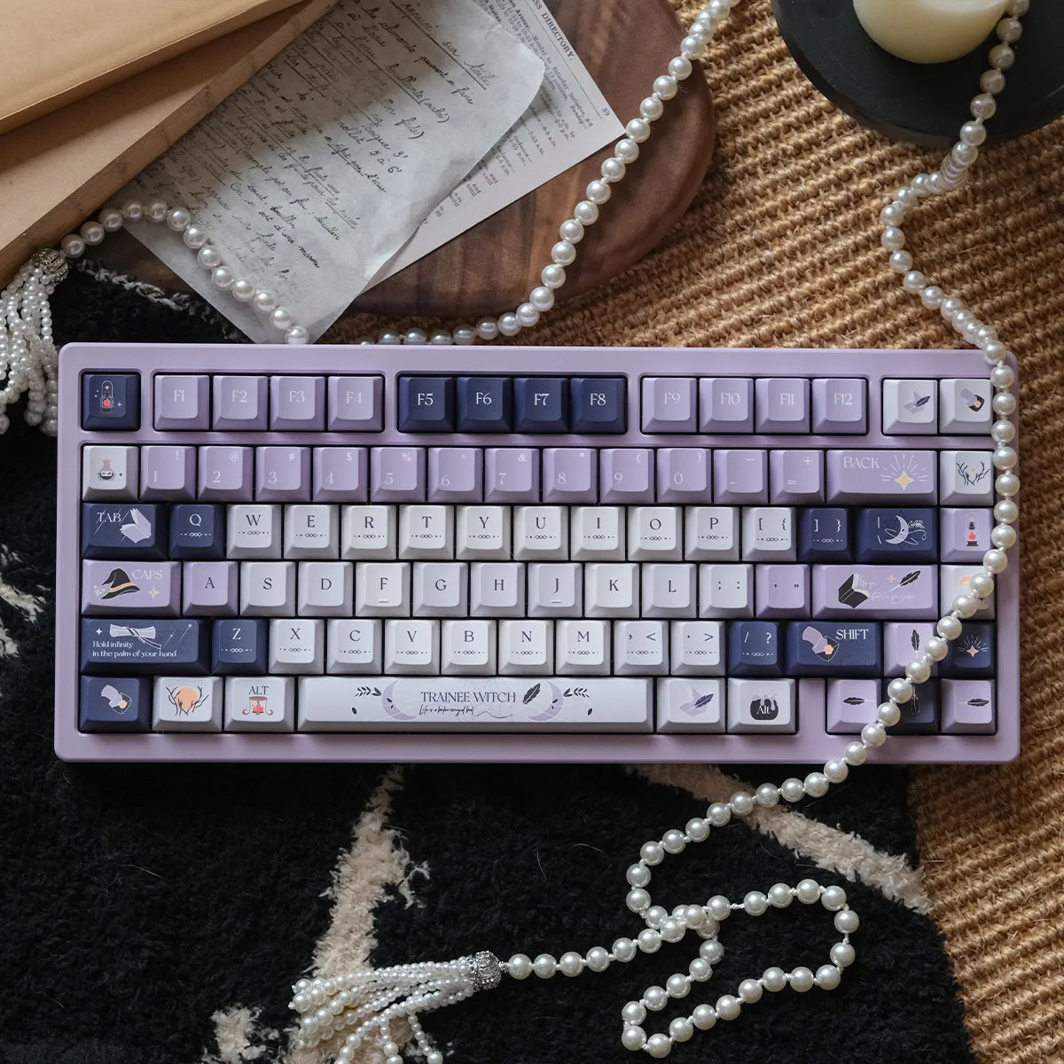 152 Keys URE Purple Witch Diary Keycaps Cherry Profile Dye-Sublimation Keycap Complete Sets For MX Switch Mechanical Keyboard