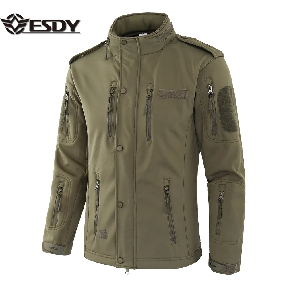 ESDY Outdoor Soft Shell Tactical Windbreaker Windproof Waterproof Camouflage Jacket Fleece Warm Hooded A008