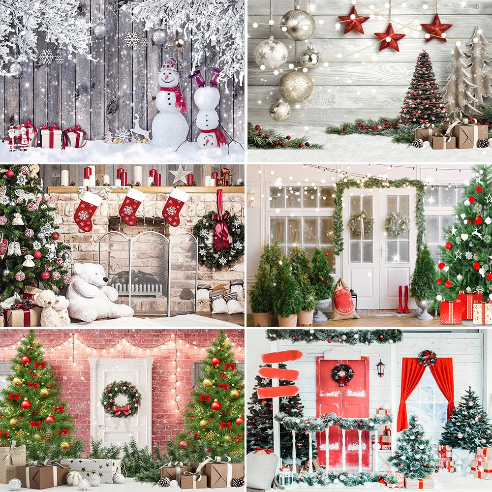 

Bonvvie Christmas Photography Background Window Xmas Trees Fireplace Family Party Portrait Decor Backdrop for Photo Studio