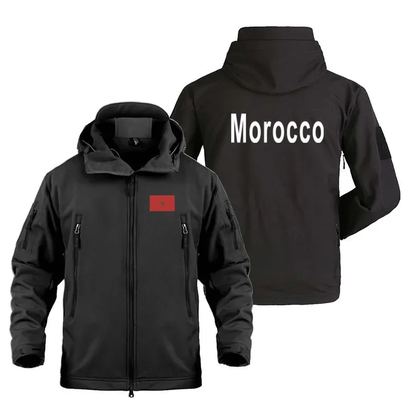 

Men's Windproof Jacket Fishing Jackets Sailing Wading Fleece Sportswear Sharkskin Soft Shell Morocco Print Hooded Jacket