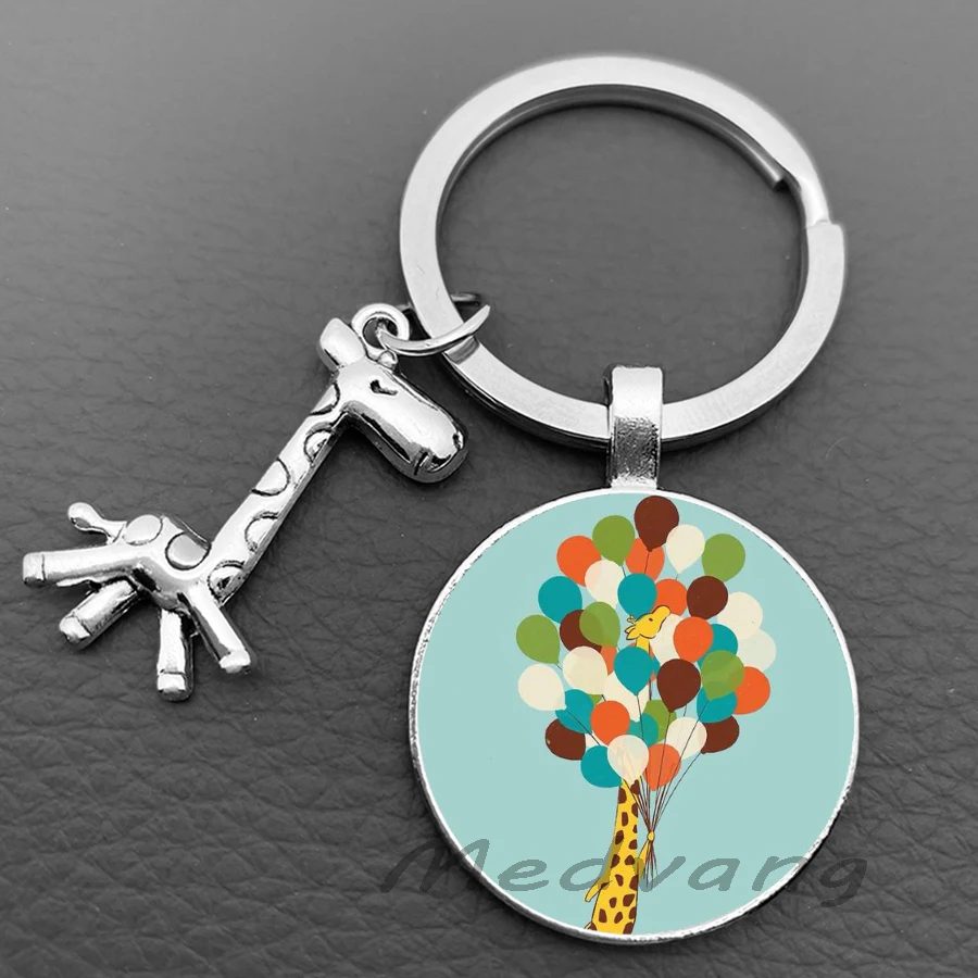 2024 Cute cartoon deer keychain fashionable colorful giraffe glass dome women\'s keyring car keychain jewelry gift