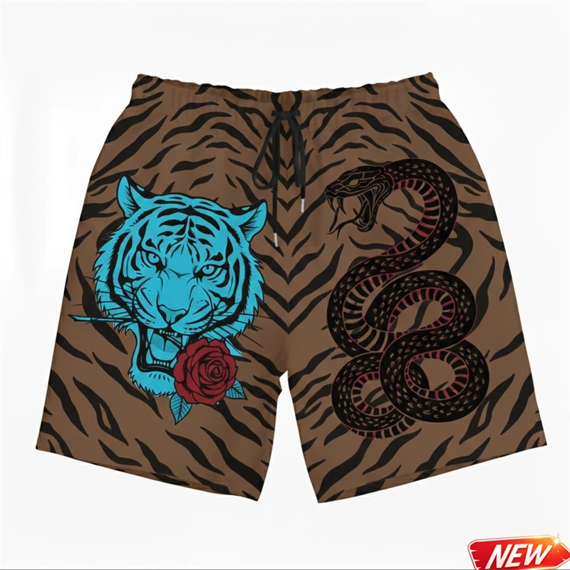 3d Printed Funny Tiger Snake Graphic Beach Shorts Men Leopard Swim Trunks Streetwear Quick Dry Casual Summer Surf Board Shorts