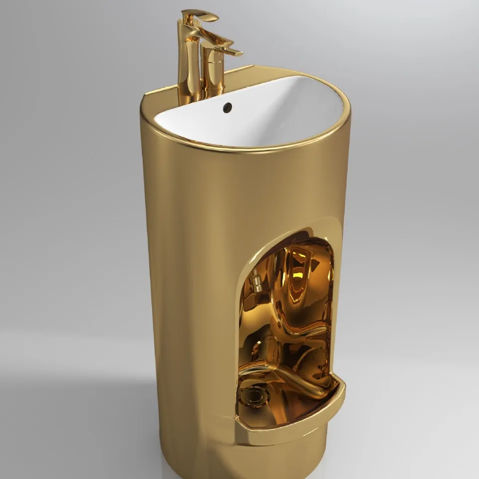 

Export to the Middle East Muslim one-piece column basin, multi-functional hand and foot wash basin, integrated round ceramic
