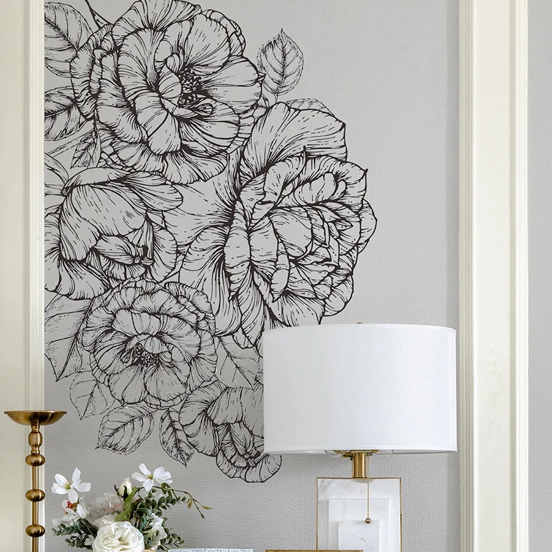 Artistic sketch of peony flowers, living room, bedroom, foyer, home, wall decoration, wallpaper self-adhesive