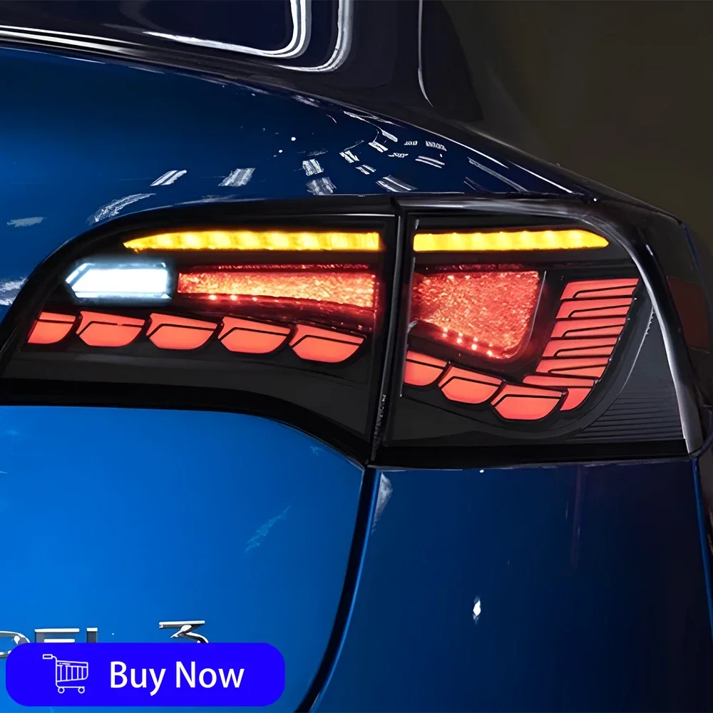 For Tesla Model 3 Model Y 2019-2023 Car Taillights Assembly LED Auto Rear Lamps Upgrade Dragon Scale Taillight Tool Accessories