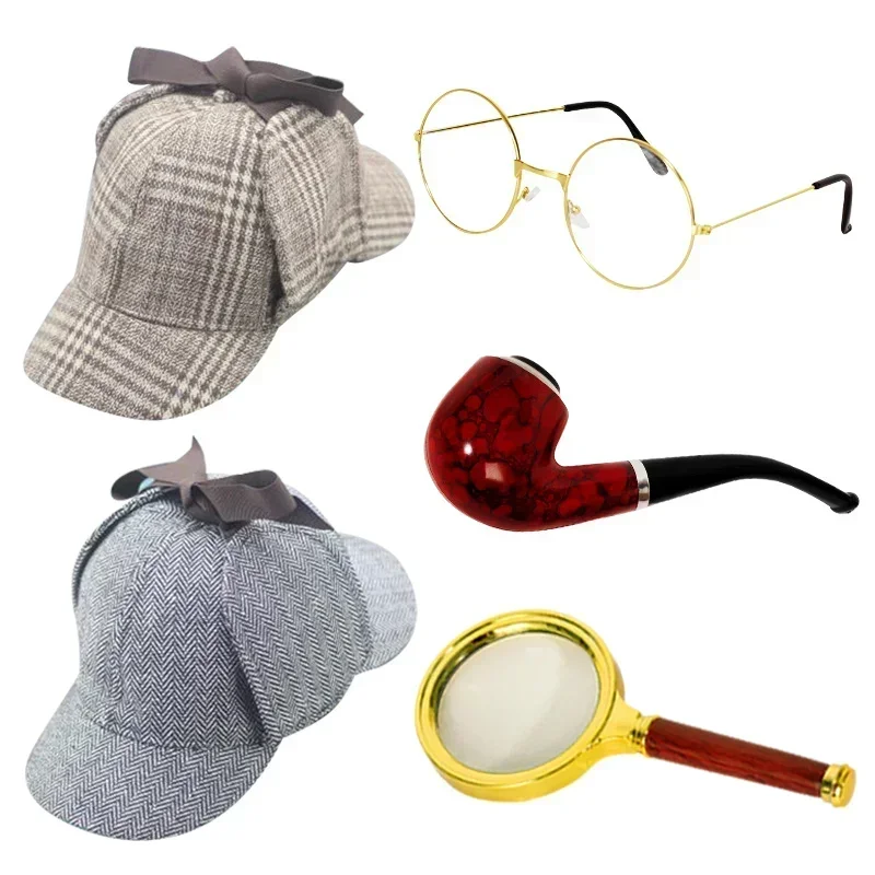 Halloween Pipe Props Stage Performance Props Detective Hat Deerstalker Detective Magnifying Glass Equipment