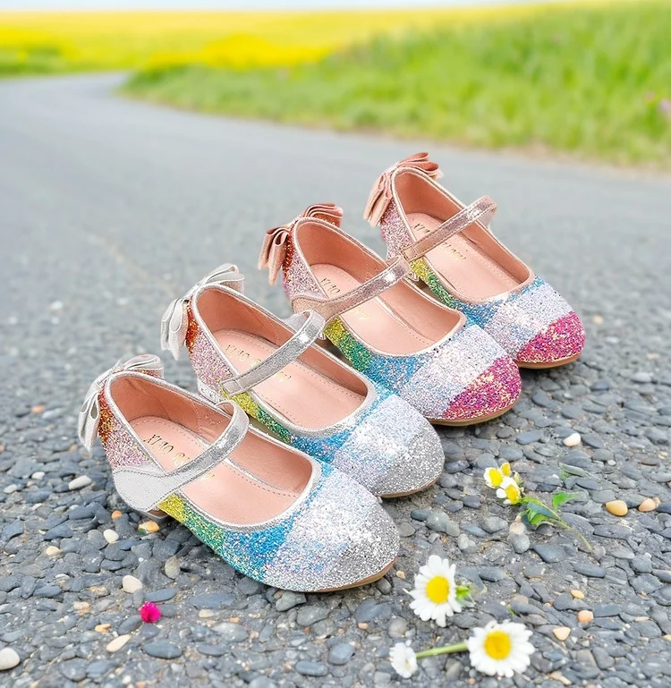 Zapatos de baile para niñas zapatos de princesa para niños lentejuelas pequeña niña tacones de cristal salvaje estudiante