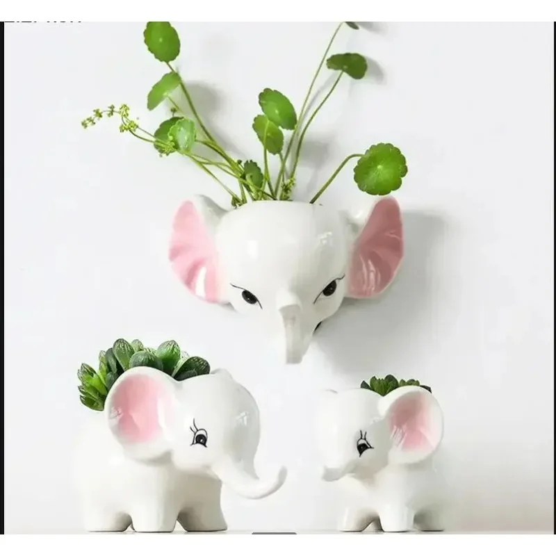 Elephant Wall-mounted Flower Pot Ceramic Flowerpot Succulent Basin Gardening Supplies Vase Plant Pot Garden Pots Planters Crafts