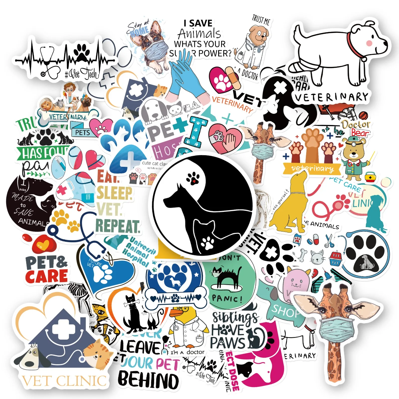 15/200Pcs of new Veterinary Stickers, Cute Cartoon Animals Sticker DIY Phone Helmet Laptop Guitar Graffiti Decals Fun for Gift
