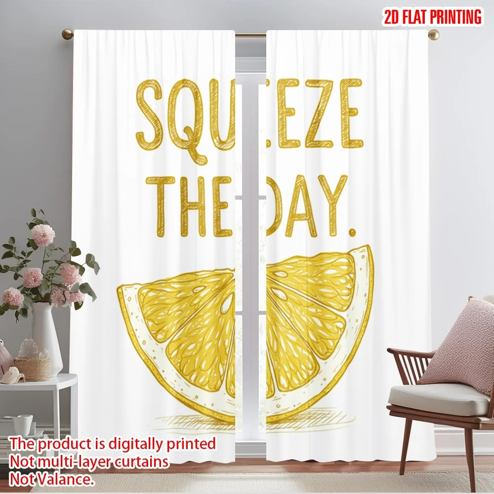 

2pcs 2D flat printing Drapes Squeeze The Day Lemon_a 100% Polyester Without Electricity Holiday Decorations for Photo Booth