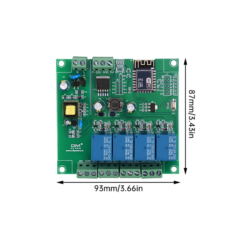 4 Channel ESP8266 Wireless WIFI Relay Module ESP-12F Development Board AC/DC 5V/7-28V/5-80V E-WeLink APP Remote Control