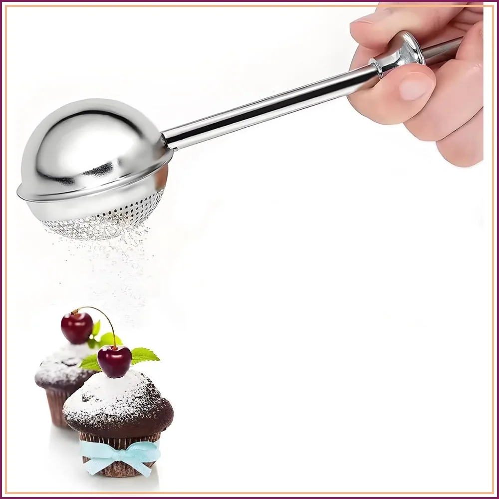 Stainless Steel Powdered Sugar Shaker Duster, Fine Mesh Flour Sifter with Handle for Baking