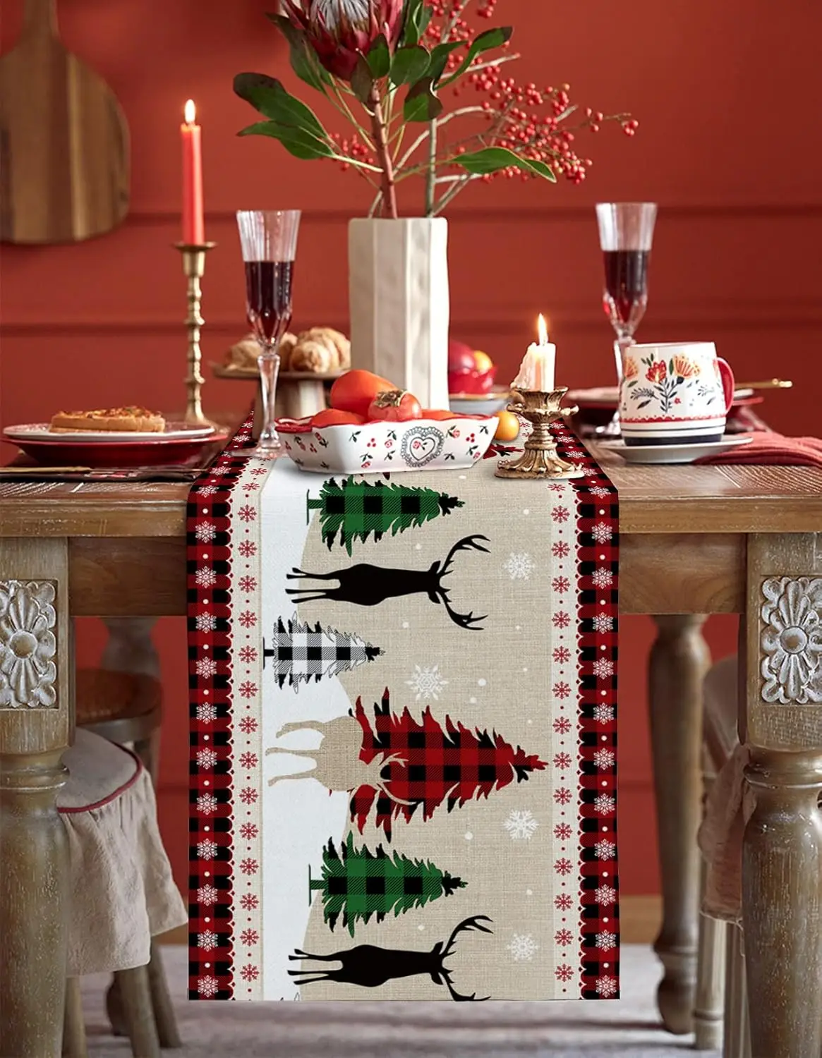 Christmas Elk Snowflakes Xmas Tree Table Runner Party Decor Reusable Winter Kitchen Dining Table Runner Christmas Decorations