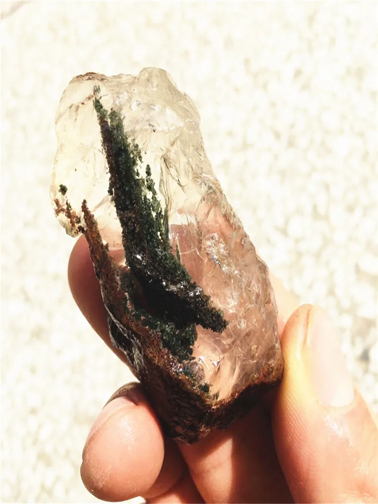 natural green ghost crystal rough stone rough hair crystal with seven colors coexisting