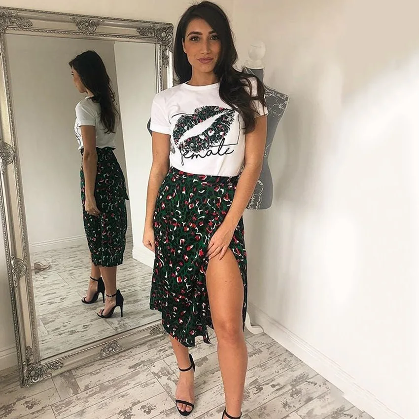 Damska spódnica midi w stylu retro z panterką, wiązana w talii, asymetryczna, z zwiewnego materiału, o kroju w kształcie litery A, stylowa spódnica codzienna.