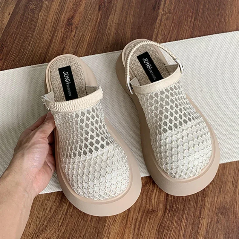 

Thick Soled Baotou Sandals 2024 Summer New Style One Foot Half Slippers with Hollow and Breathable Holes, Two Pairs of Sandals