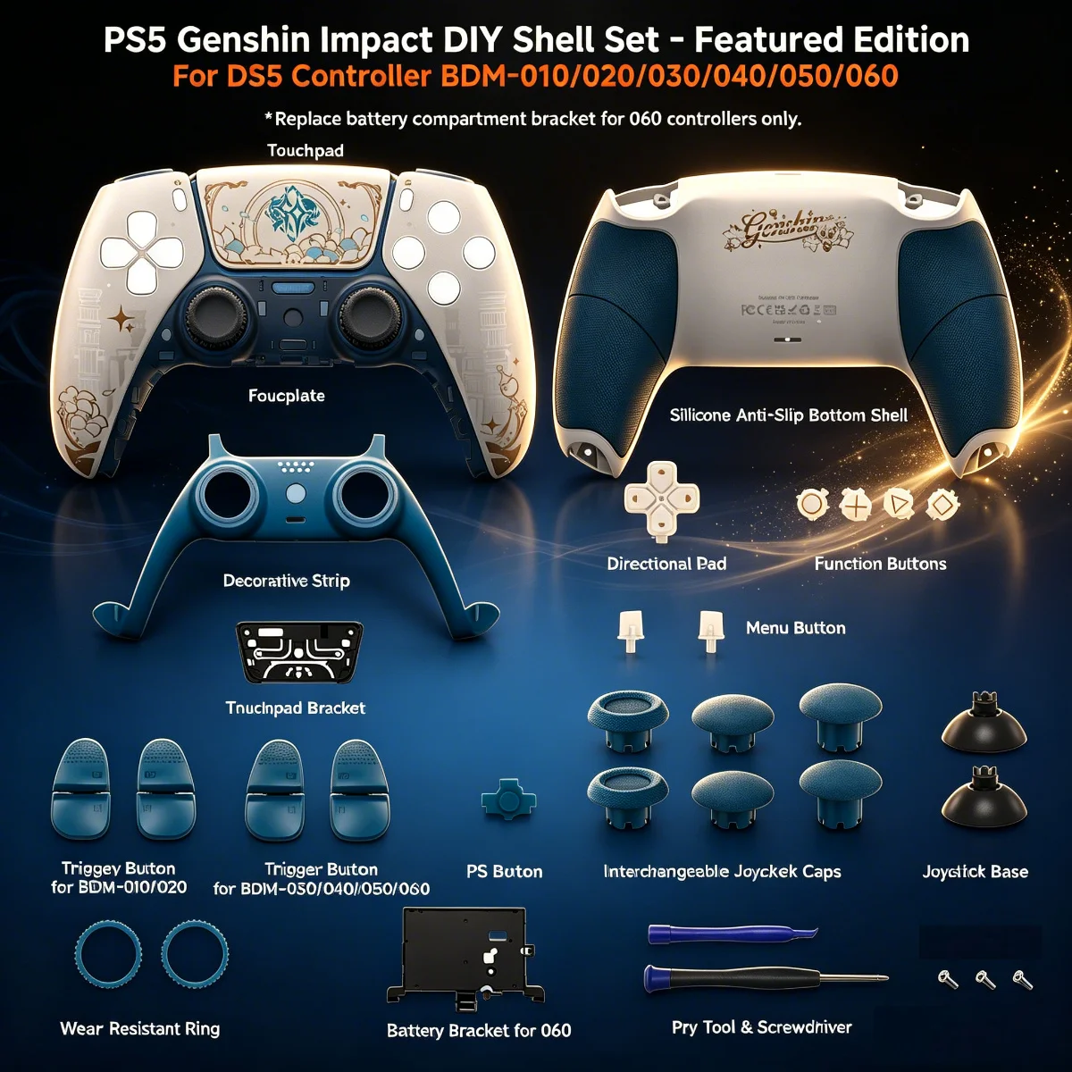 Suitable for PS5 Controller Accessory Pattern Shell Set, Compatible with BMD-010 020 030 040 050 060 Model Complete Set of Shell