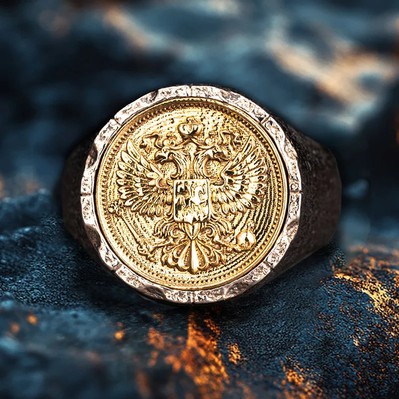 Roman Glory Eagle Seal Silver Ring  Fashion Double-headed eagle Index Ring Jewelry