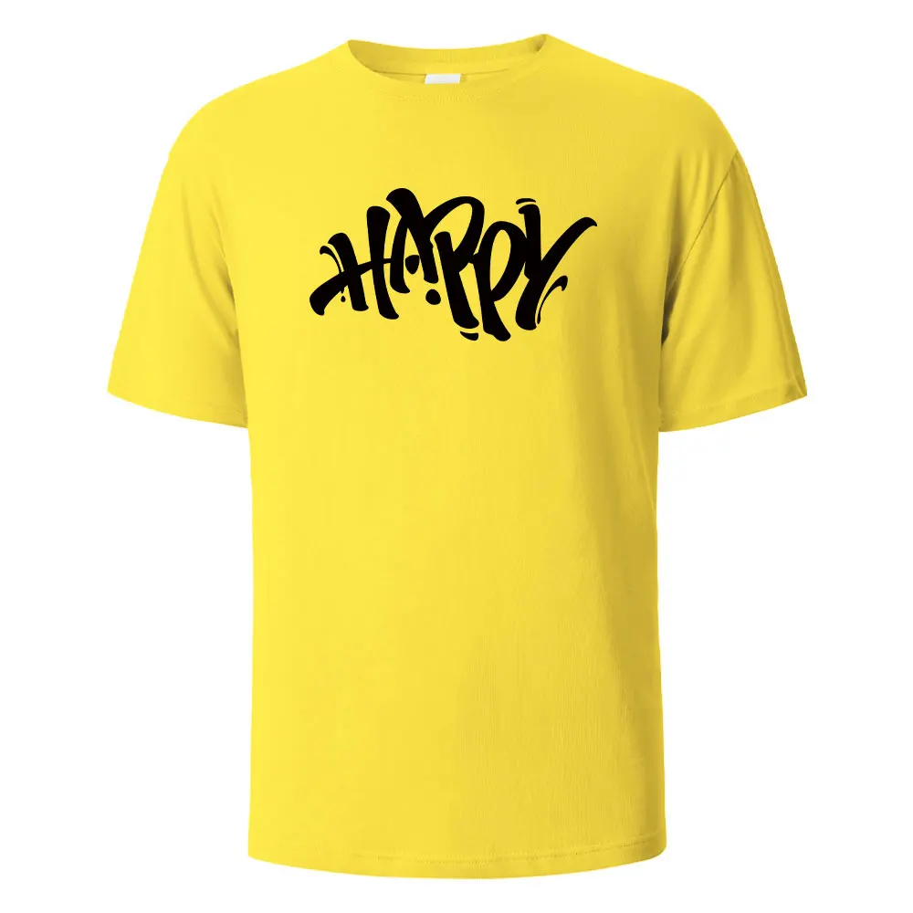 Happy Artistic Fonts Druck T-Shirt für Männer wowen Baumwolle Sommer bequeme atmungsaktive Kurzarm Tops Overs ize T-Shirts