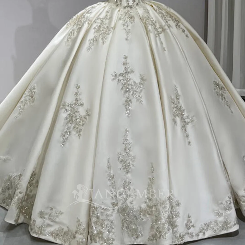 فستان زفاف من الساتان بدون أكمام برنسيسا أنيق أبيض برباط من الخلف بدون أكمام ذيل محكمة مخصص حسب الطلب رداء دي ماري #6